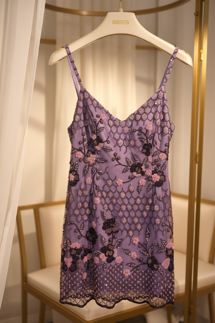 Lavender Beaded Mini Dress – Luxury Hanger